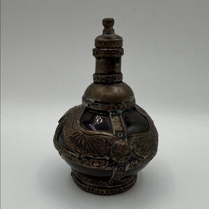 Vintage Ornate Metal and Glass Bottle